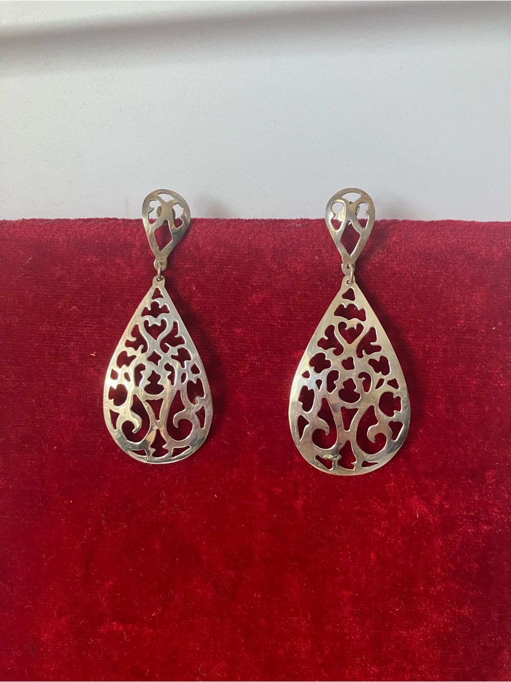 Sterling Silver 925 Teardrop Cutouts Dangle Pierced Earrings 6.4g HOB Mexico